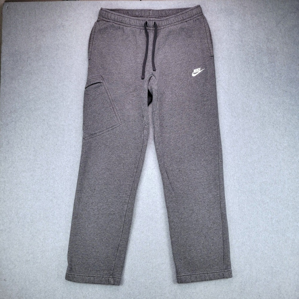 Nike Fleece Cargo Sweatpants Mens Medium Gray Embroidered Logo Straight Leg